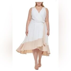 DKNY White and Tan Wrap Dress